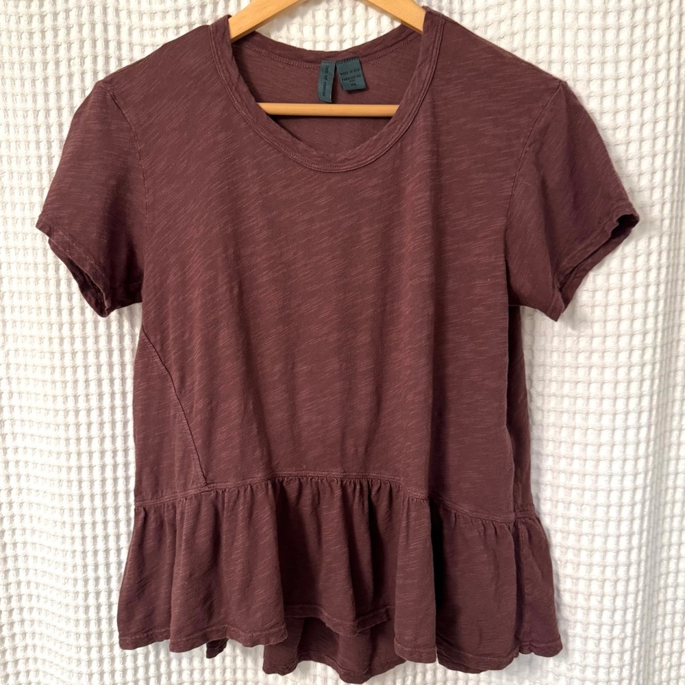 Anthropologie | Left of Center | Plum Short Sleeve Peplum Tee Size XS
